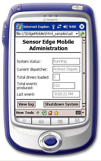 Sensor Edge Mobile Administration page